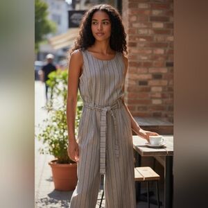 Mittoshop Gray Striped Wide Leg Jumpsuit